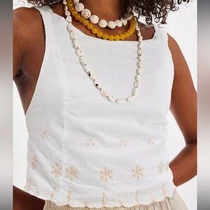Free People White Floral Embroidered Crop Top